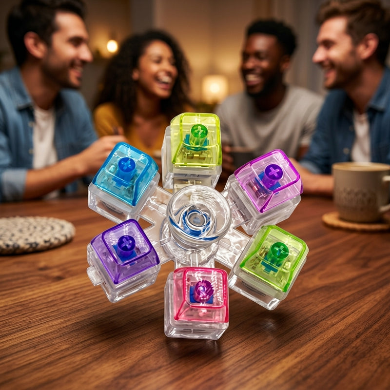 6 Key Light Up Spinning Top Keychain-5