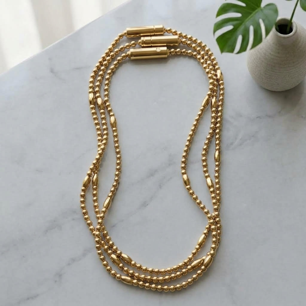 Glowing LED Bead Necklace with 3 Modes of Flasing Light - Gold Colour-1