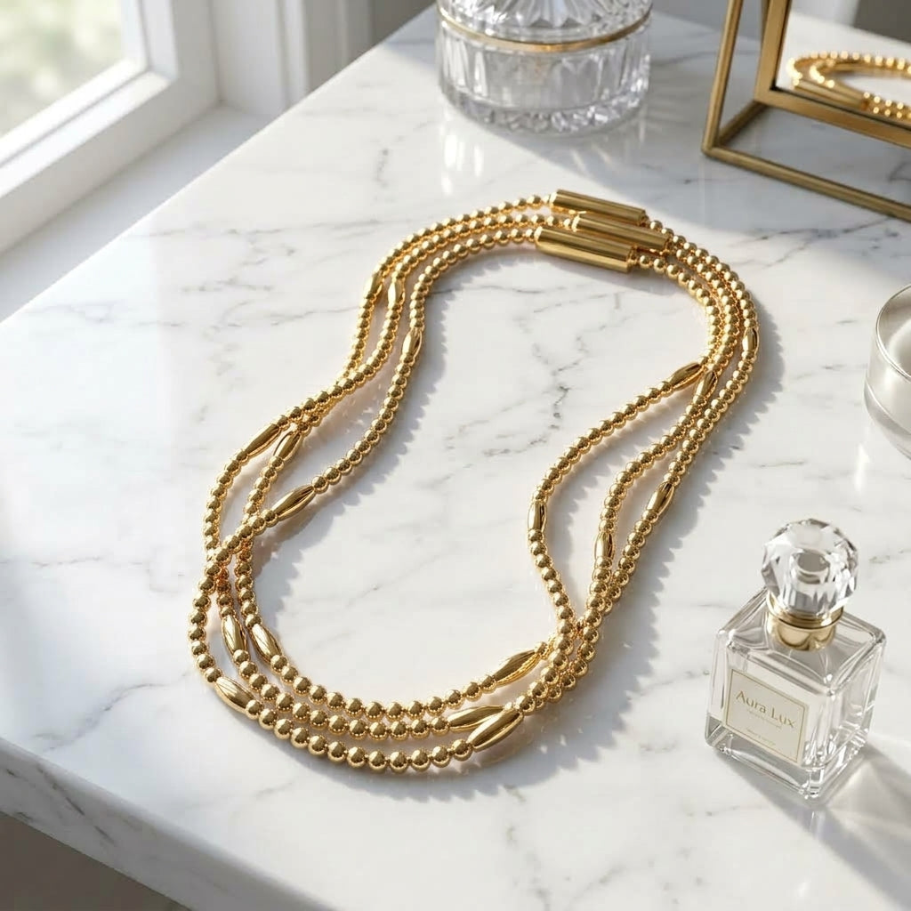 Glowing LED Bead Necklace with 3 Modes of Flasing Light - Gold Colour-5