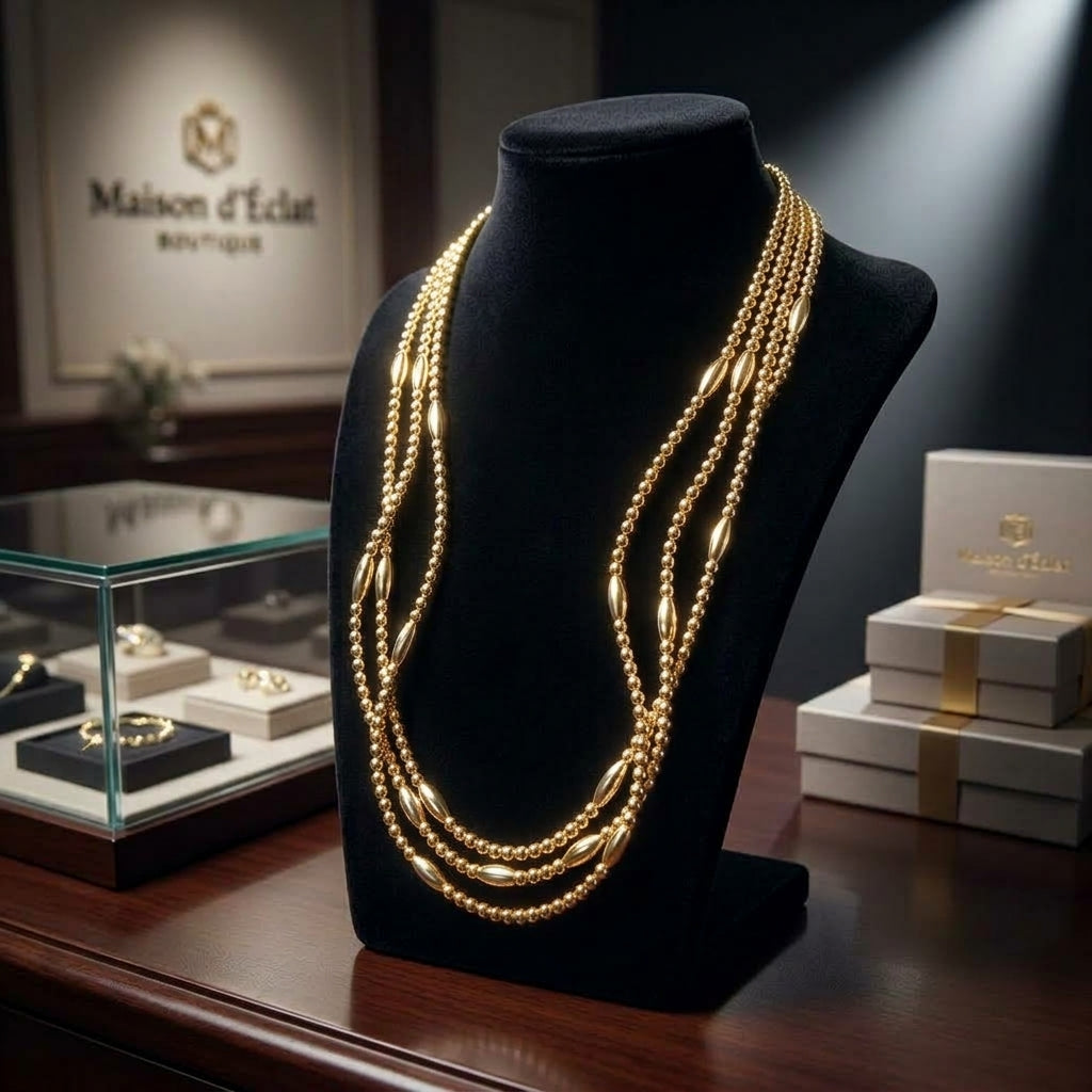 Glowing LED Bead Necklace with 3 Modes of Flasing Light - Gold Colour-7