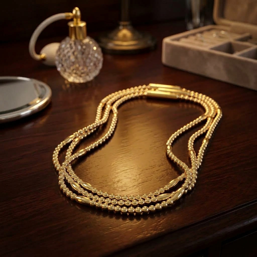 Glowing LED Bead Necklace with 3 Modes of Flasing Light - Gold Colour-8