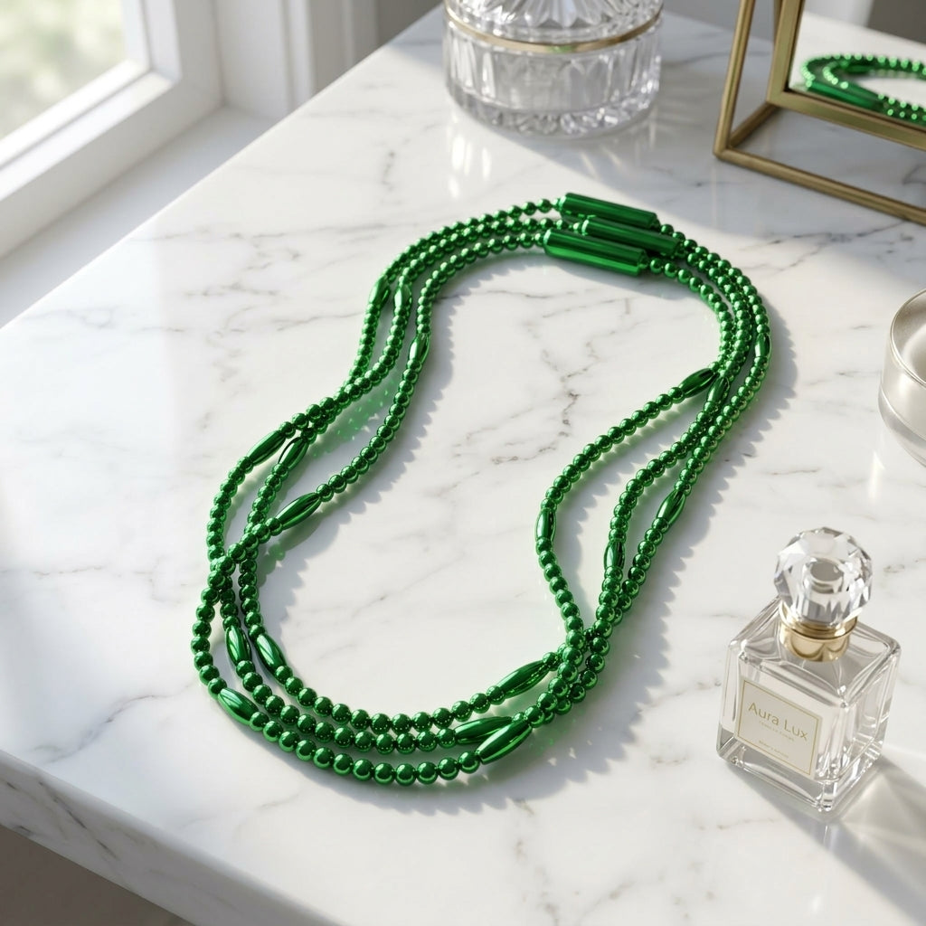 Glowing LED Bead Necklace with 3 Modes of Flasing Light - Green Colour-3