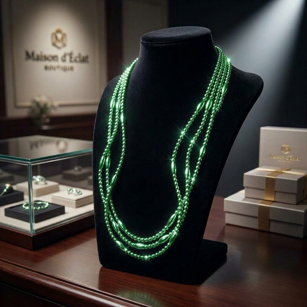 Glowing LED Bead Necklace with 3 Modes of Flasing Light - Green Colour-4