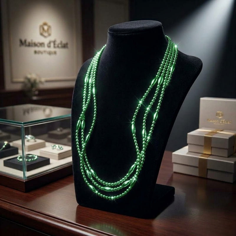 Glowing LED Bead Necklace with 3 Modes of Flasing Light - Green Colour-4