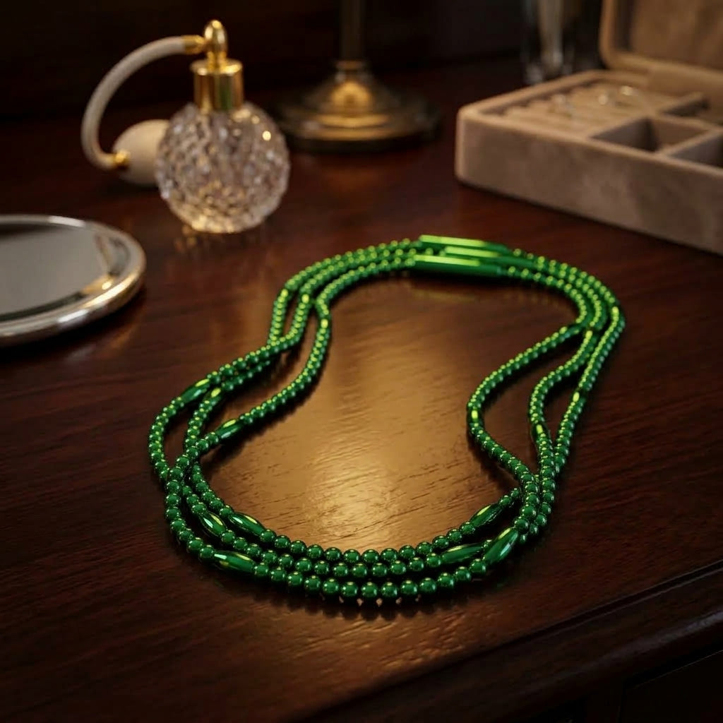 Glowing LED Bead Necklace with 3 Modes of Flasing Light - Green Colour-5