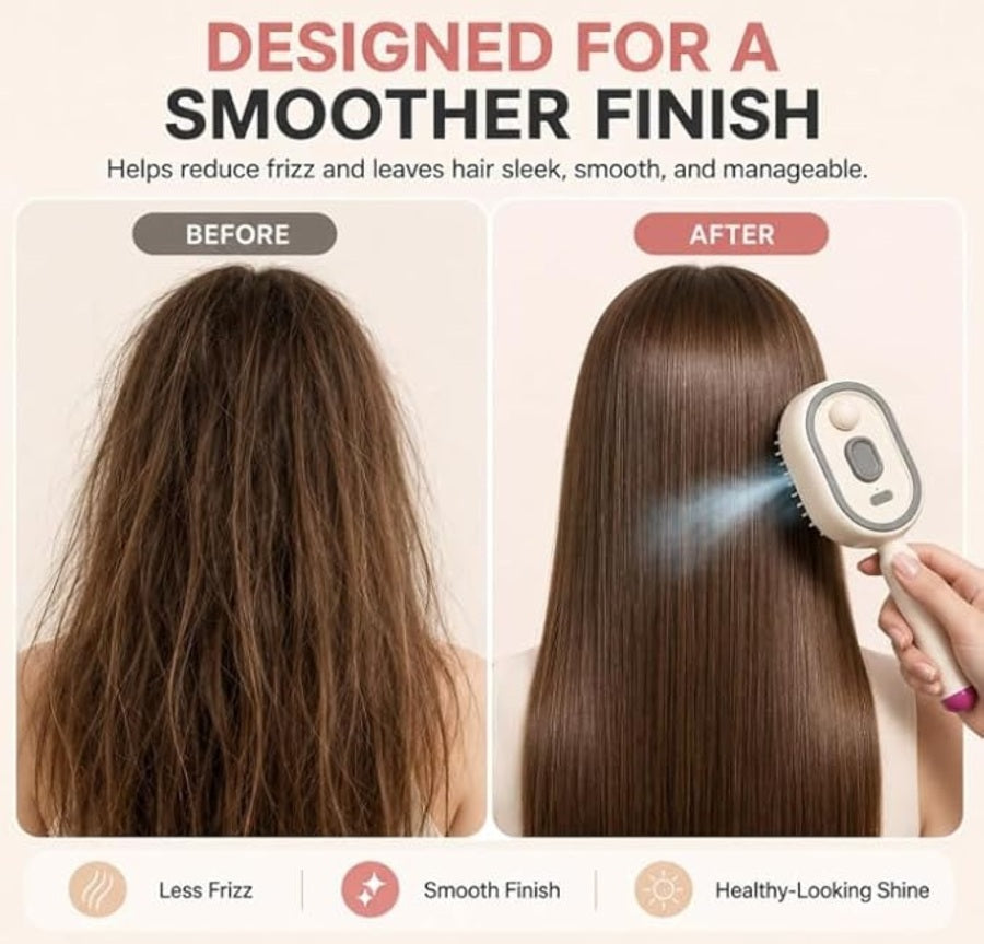Rechargeable Electric Hair Detangling Brush with Auto Mist Spray, Red Light Therapy & One-Button Self-Cleaning: Bedge-3