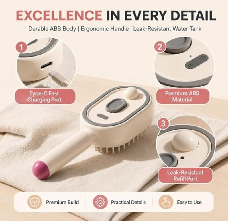 Rechargeable Electric Hair Detangling Brush with Auto Mist Spray, Red Light Therapy & One-Button Self-Cleaning: Bedge-2