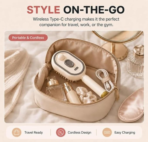 Rechargeable Electric Hair Detangling Brush with Auto Mist Spray, Red Light Therapy & One-Button Self-Cleaning: Beige