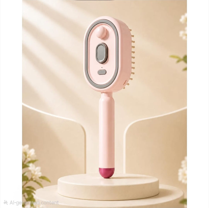 Rechargeable Electric Hair Detangling Brush with Auto Mist Spray, Red Light Therapy & One-Button Self-Cleaning: Pink-3