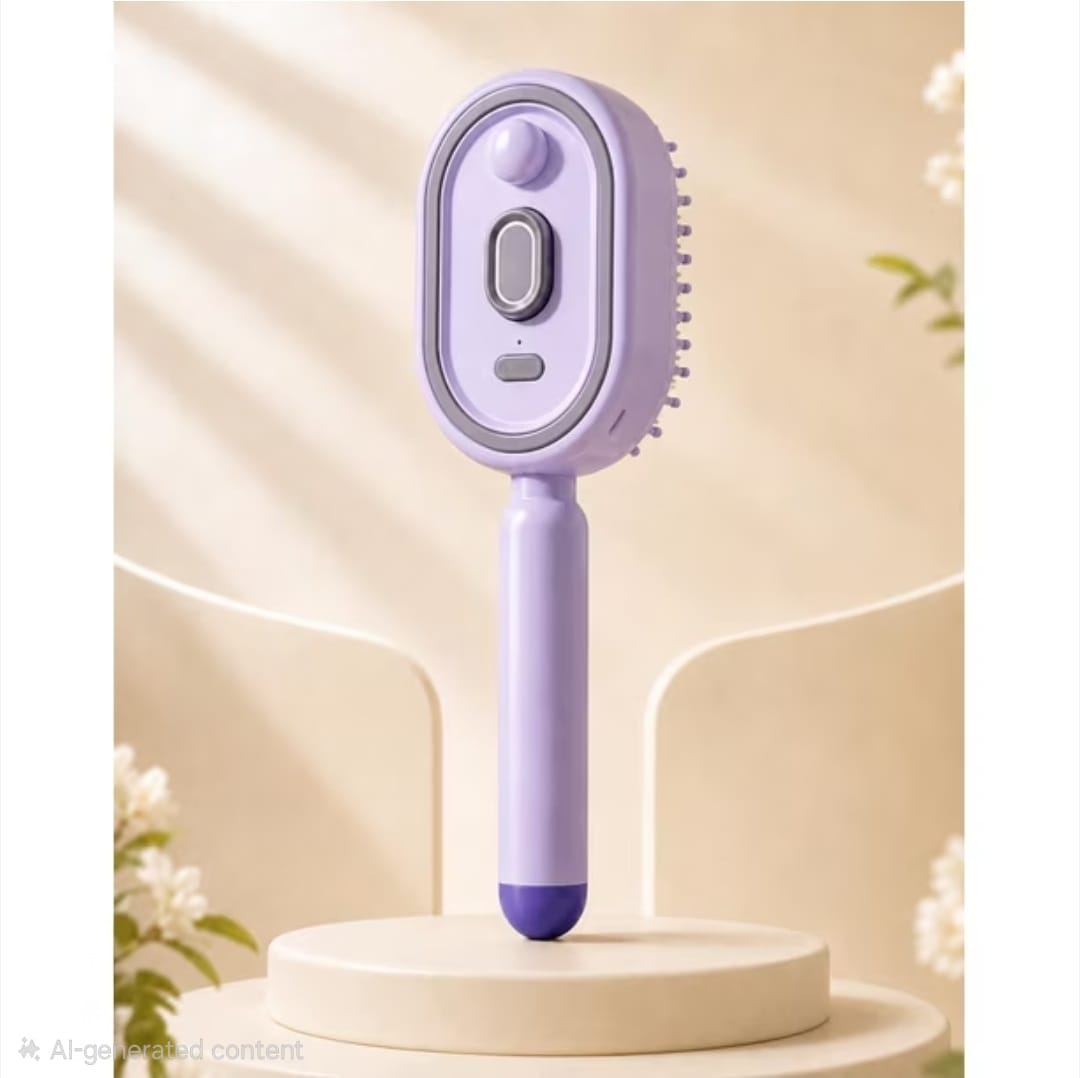 Rechargeable Electric Hair Detangling Brush with Auto Mist Spray, Red Light Therapy & One-Button Self-Cleaning: Purple