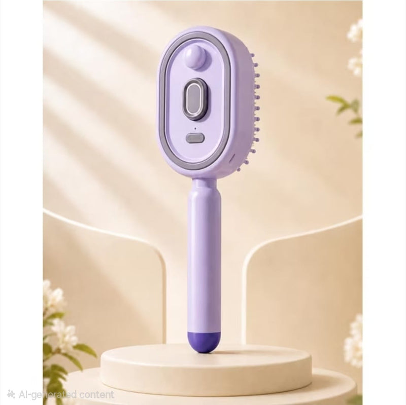 Rechargeable Electric Hair Detangling Brush with Auto Mist Spray, Red Light Therapy & One-Button Self-Cleaning: Purple-2