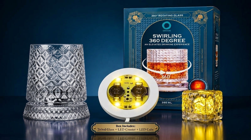 Swriling 360 Degree Glass - Ice Flower + 1 Coaster + 1 Gliwing Cube-1