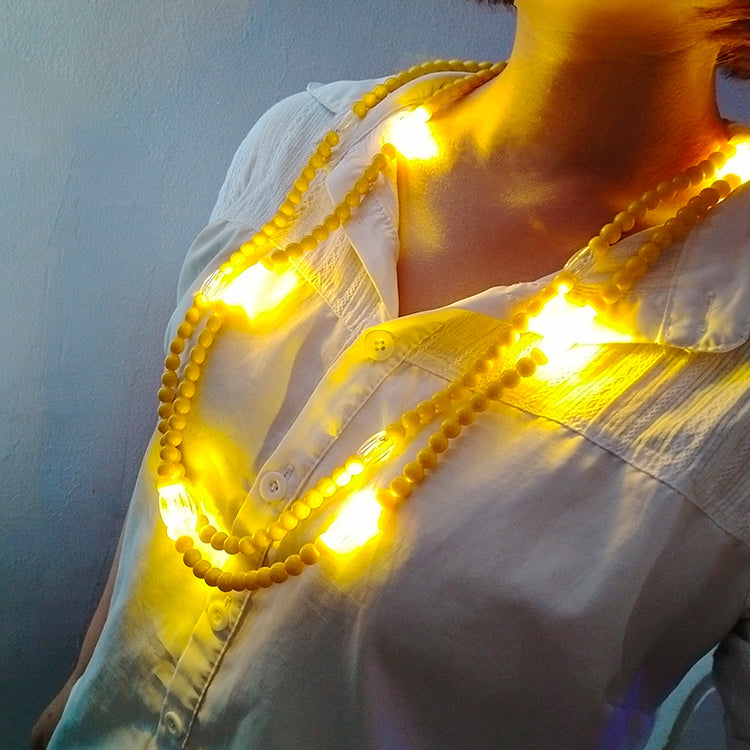 Glowing LED Bead Necklace with 3 Modes of Flasing Light - Gold Colour-3