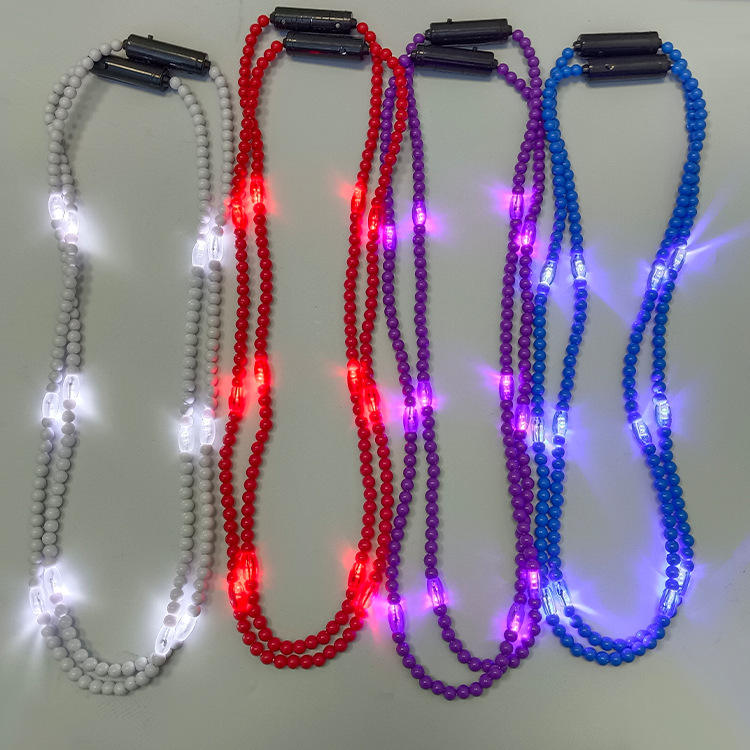 Glowing LED Bead Necklace with 3 Modes of Flasing Light - Purple Colour-5