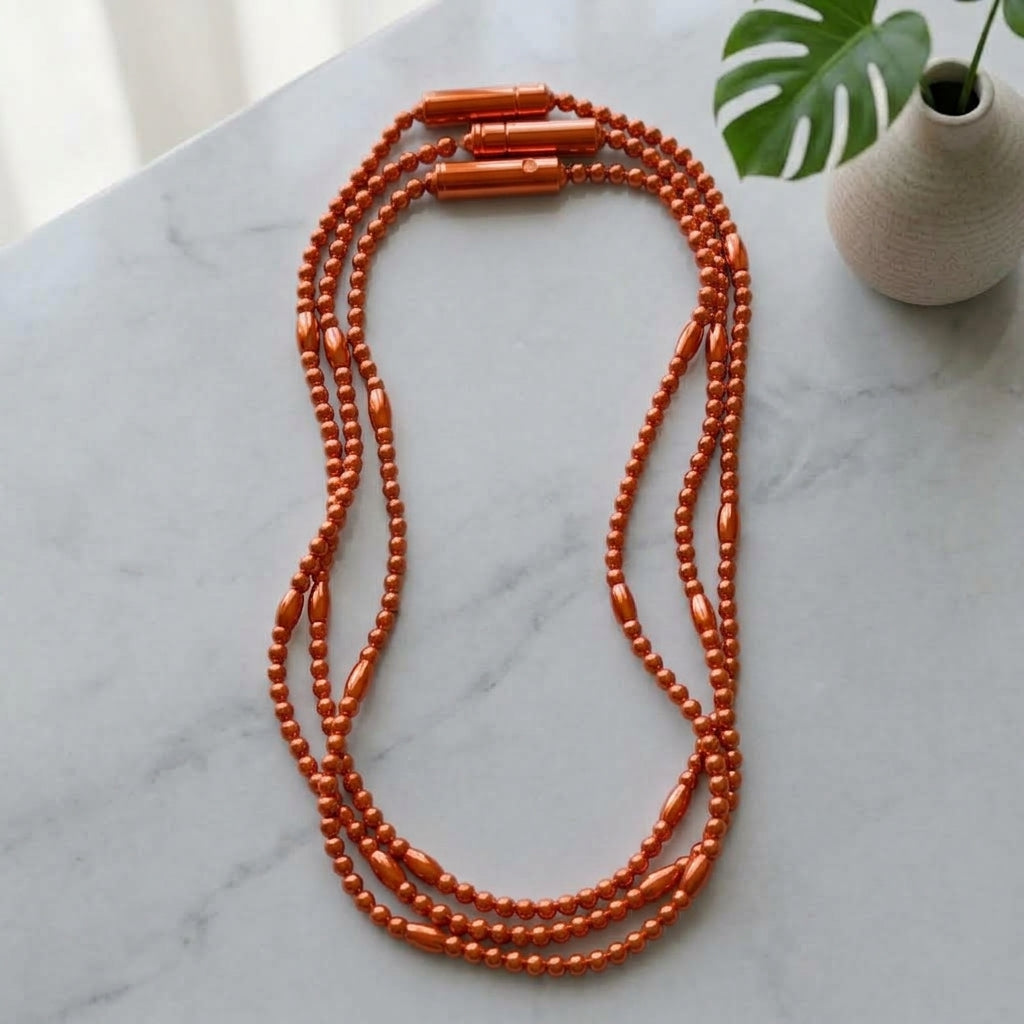 Glowing LED Bead Necklace with 3 Modes of Flasing Light - Orange Colour-1