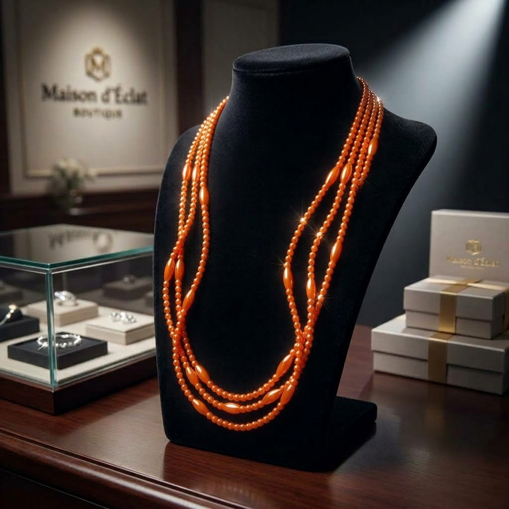 Glowing LED Bead Necklace with 3 Modes of Flasing Light - Orange Colour-4