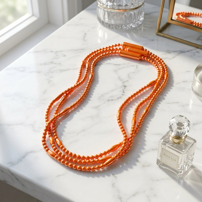 Glowing LED Bead Necklace with 3 Modes of Flasing Light - Orange Colour-5