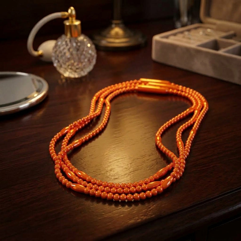 Glowing LED Bead Necklace with 3 Modes of Flasing Light - Orange Colour-7