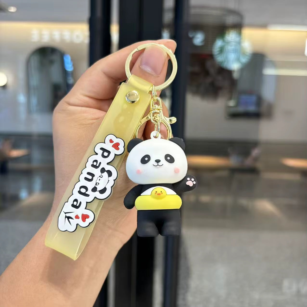 Cartoon Panda Black Pant - Bag Charm with Wrist Strap Keychain-1