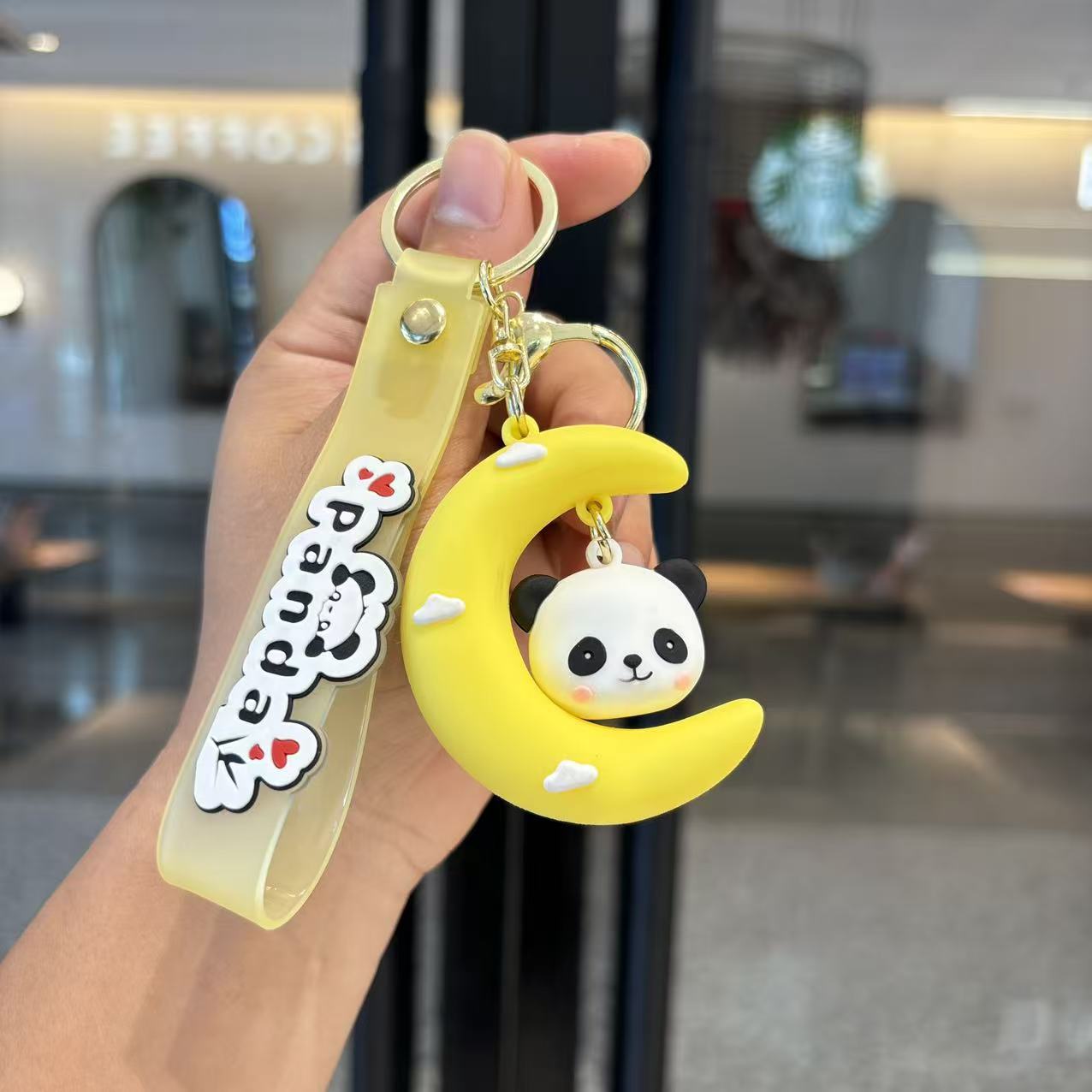 Cartoon Panda Crecent - Bag Charm with Wrist Strap Keychain-1