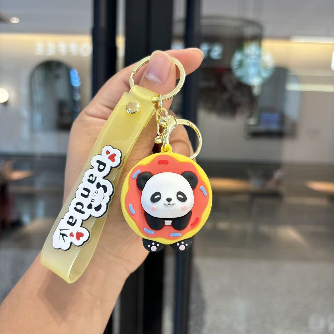 Cartoon Panda Doughnut - Bag Charm with Wrist Strap Keychain