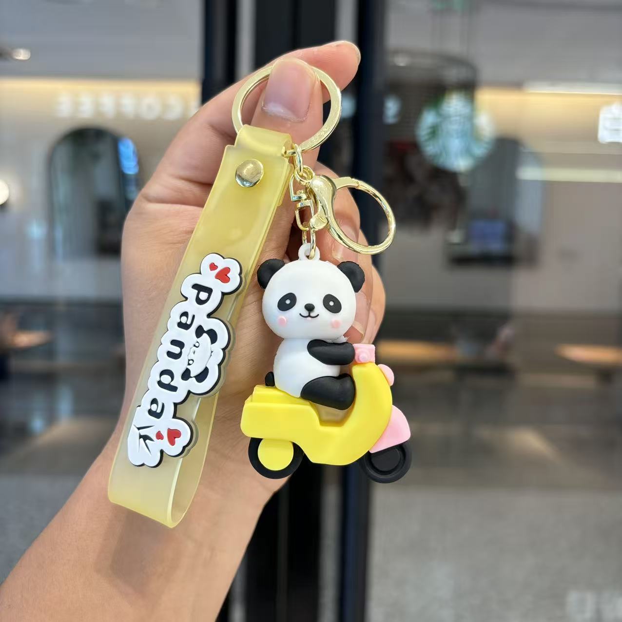 Cartoon Panda Scooter - Bag Charm with Wrist Strap Keychain