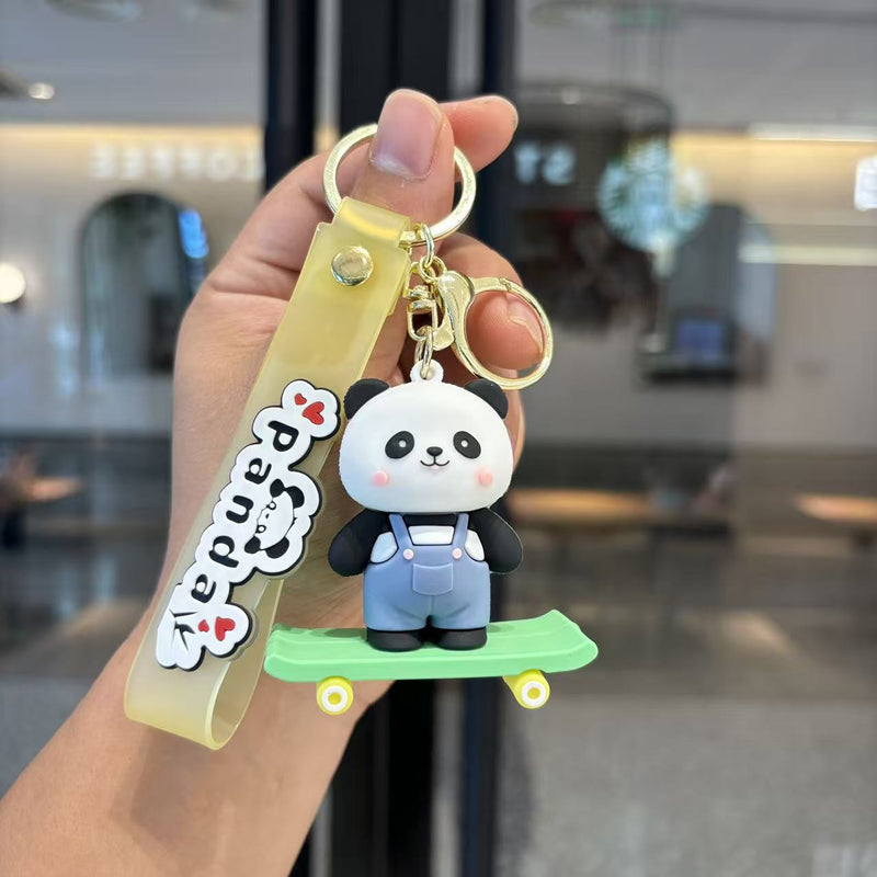 Cartoon Panda Skating - Bag Charm with Wrist Strap Keychain-1