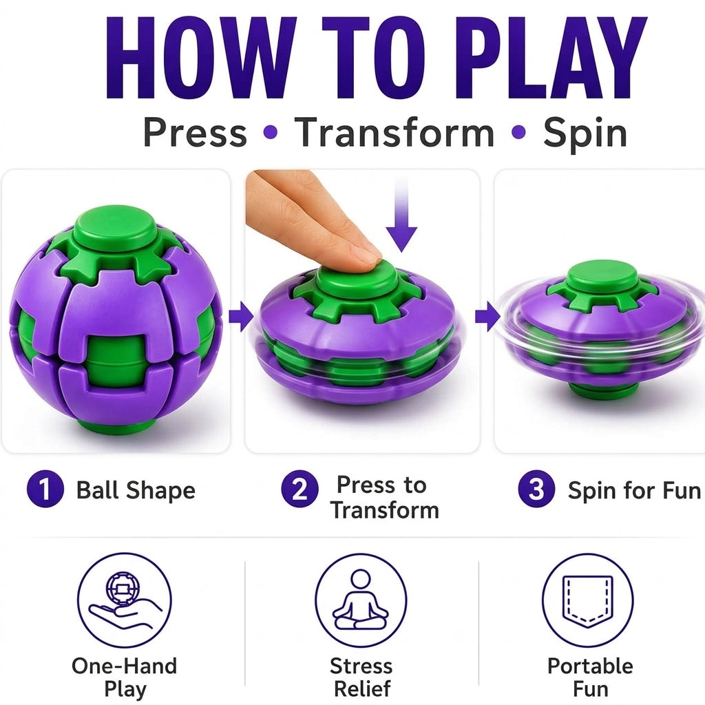 Ball Spinner Fidget Toy with Light | Sensory Stress Relief Fidget Toy for Kids & Adults - Purple Colour-6