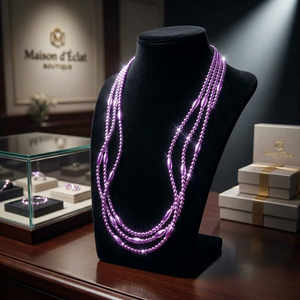 Glowing LED Bead Necklace with 3 Modes of Flasing Light - Purple Colour-3