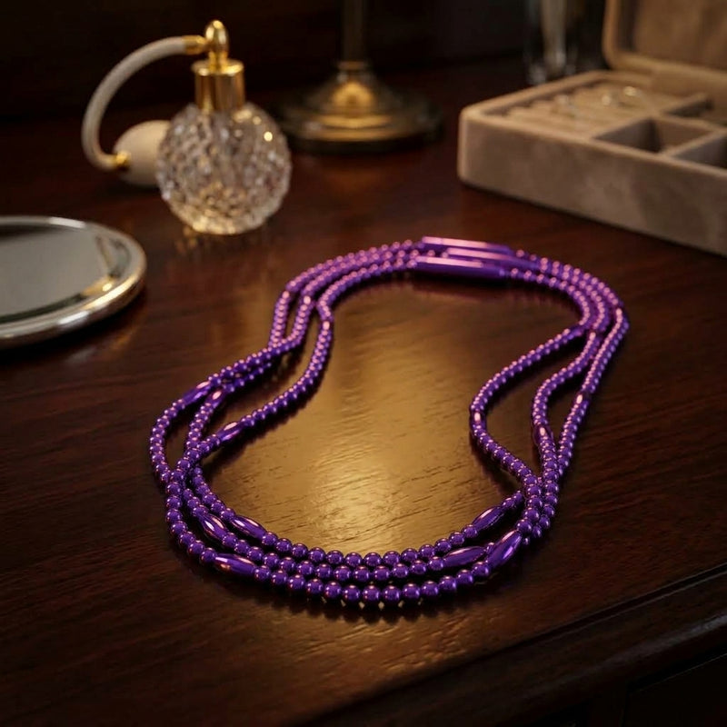Glowing LED Bead Necklace with 3 Modes of Flasing Light - Purple Colour-4