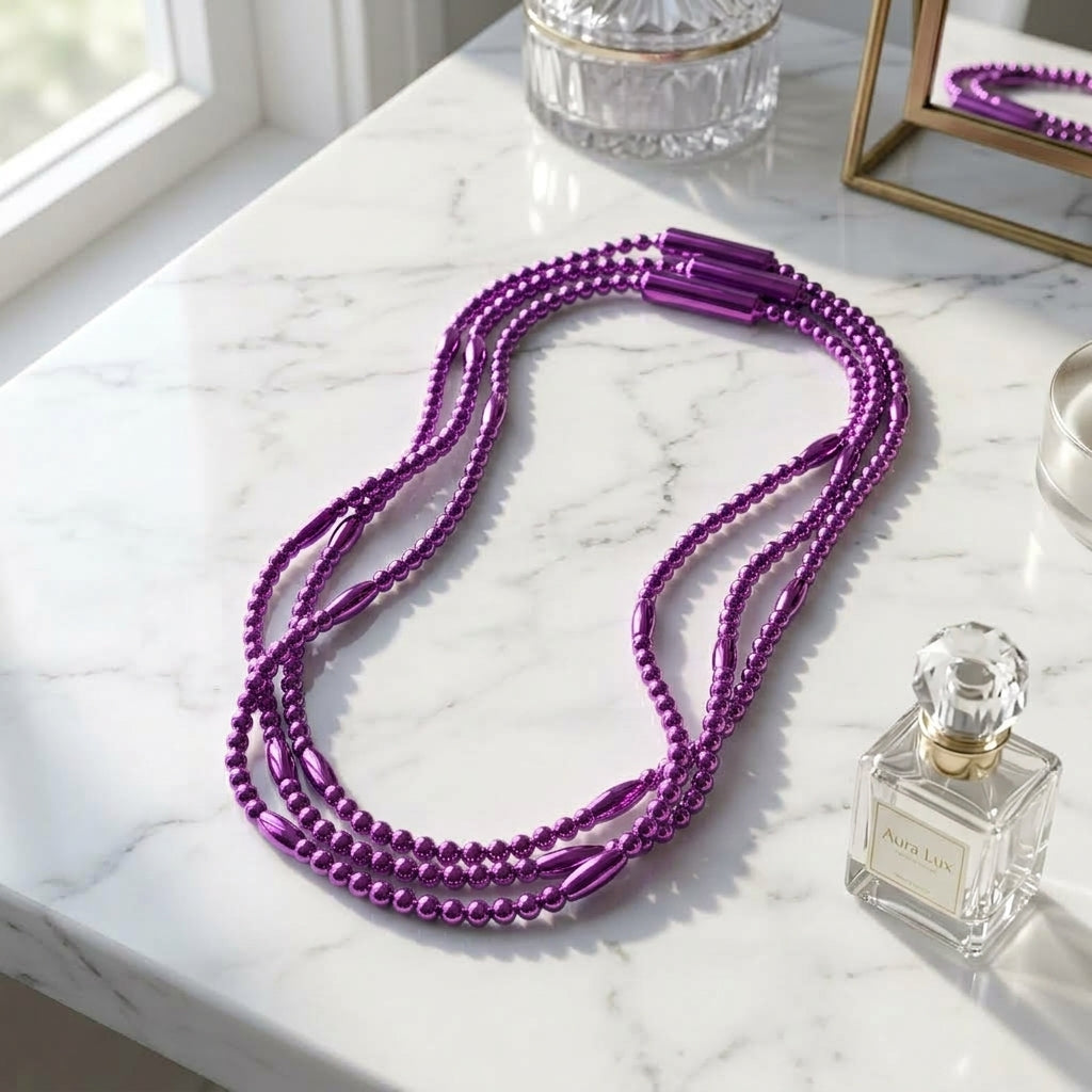 Glowing LED Bead Necklace with 3 Modes of Flasing Light - Purple Colour-6