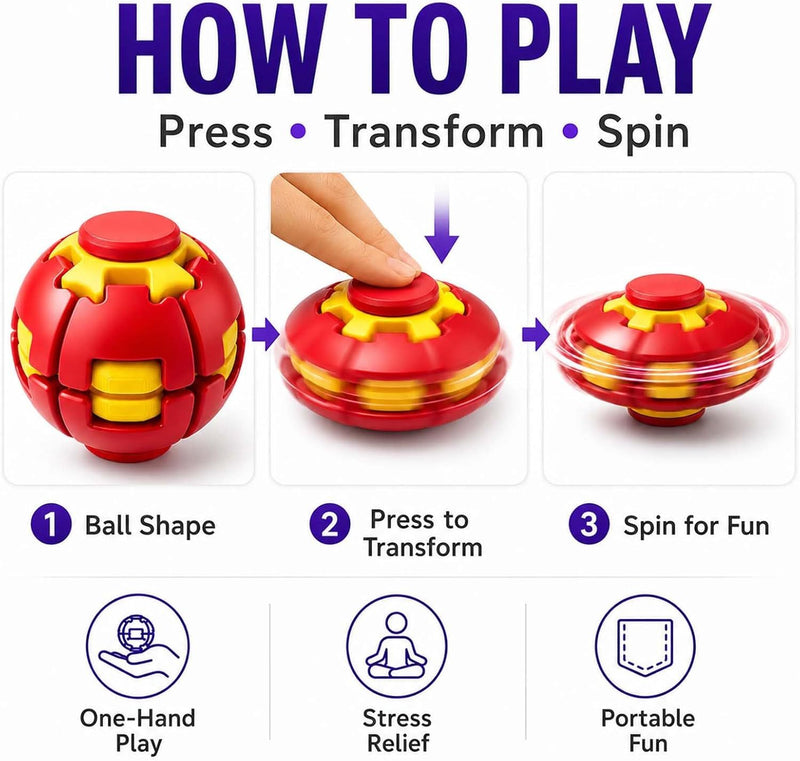 Ball Spinner Fidget Toy with Light | Sensory Stress Relief Fidget Toy for Kids & Adults - Red Colour-9