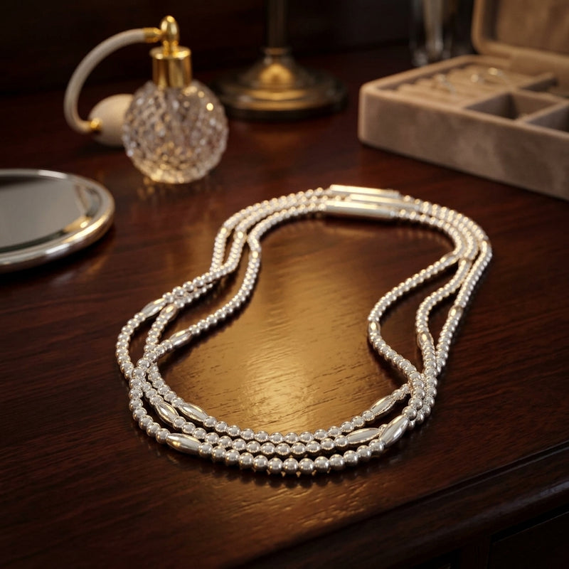 Glowing LED Bead Necklace with 3 Modes of Flasing Light - Silver Colour-5