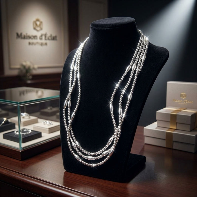 Glowing LED Bead Necklace with 3 Modes of Flasing Light - Silver Colour-3