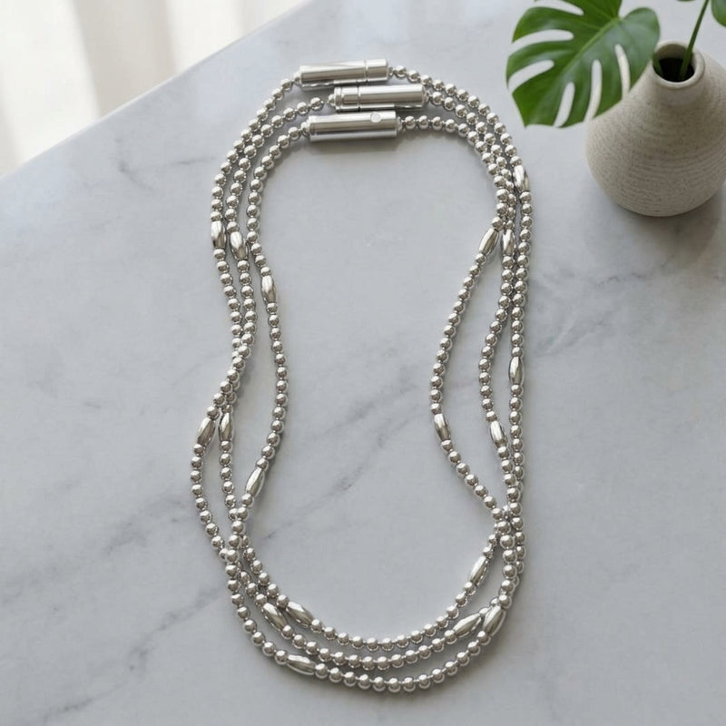 Glowing LED Bead Necklace with 3 Modes of Flasing Light - Silver Colour-1