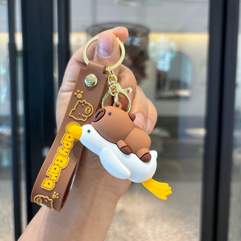 Kawaii Teddy Bear Flying Swan - Bag Charm with Wrist Strap Keychain-1