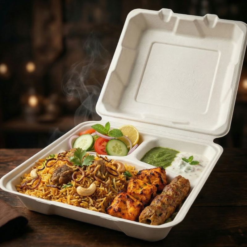 Bagasse Clamshell - 8x8"-4
