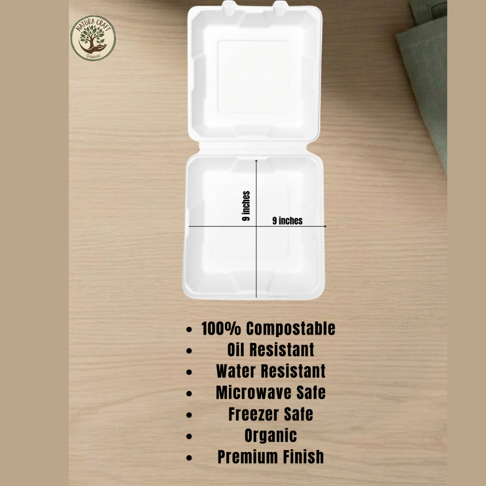 Bagasse Clamshell - 9x9"-3