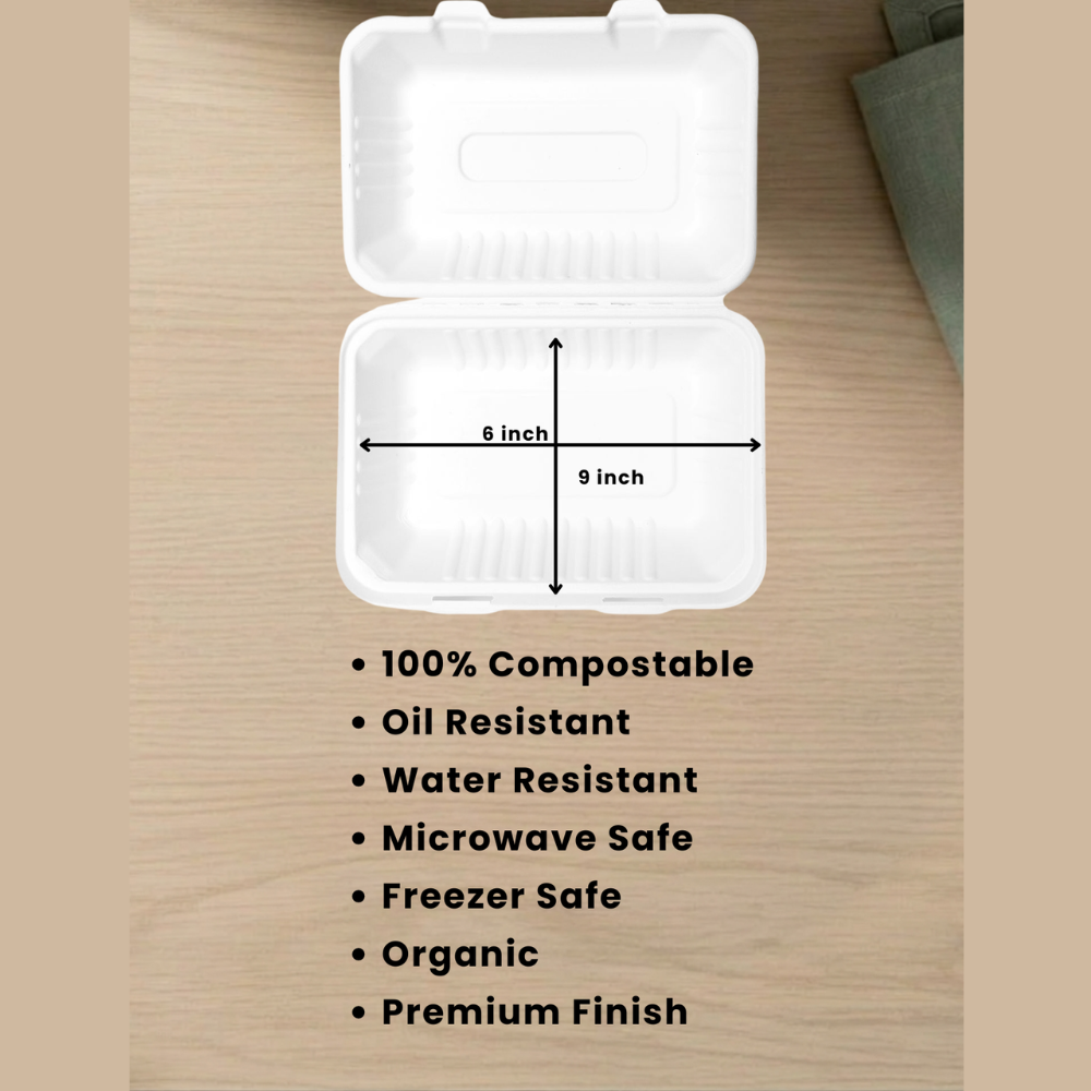 Bagasse Clamshell - 9x6"-3