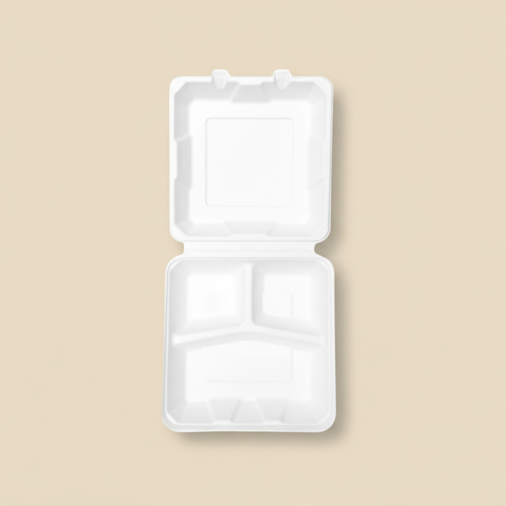 3 Compartment Bagasse Clamshell - 8x8"-2