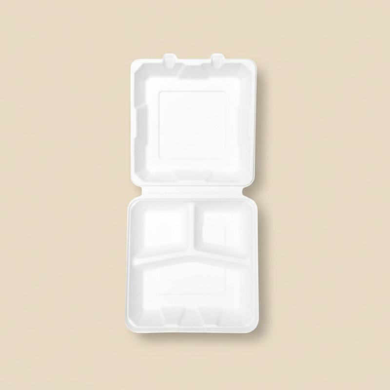 3 Compartment Bagasse Clamshell - 8x8"-2