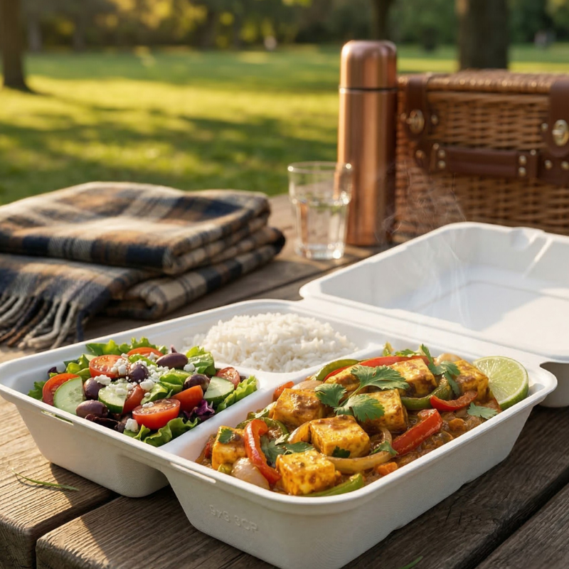 3 Compartment Bagasse Clamshell - 8x8"-4