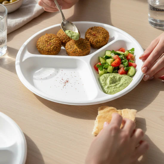 3 Compartment Bagasse Disposable Round Plate (10" 50 psc)-4