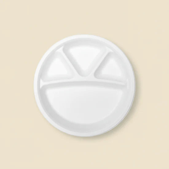 3 Compartment Bagasse Disposable Round Plate (10" 50 psc)-5