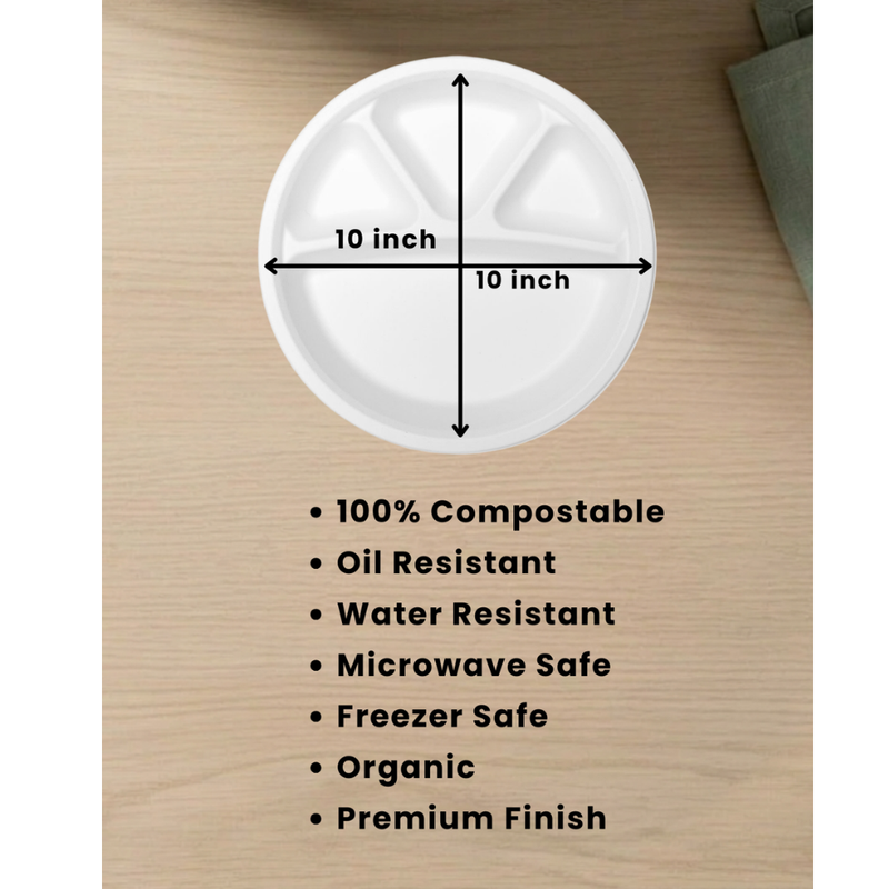 3 Compartment Bagasse Disposable Round Plate (10"25 psc)-3