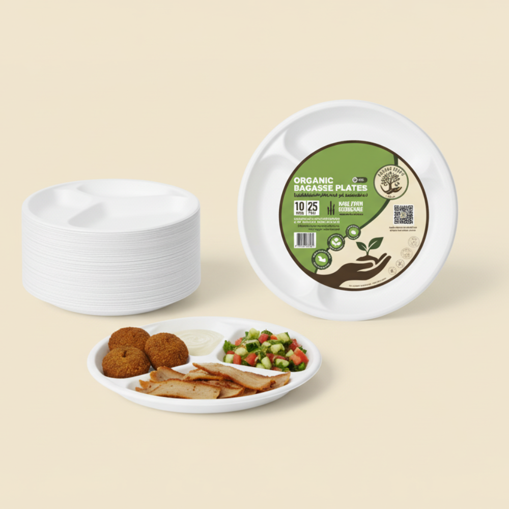 3 Compartment Bagasse Disposable Round Plate