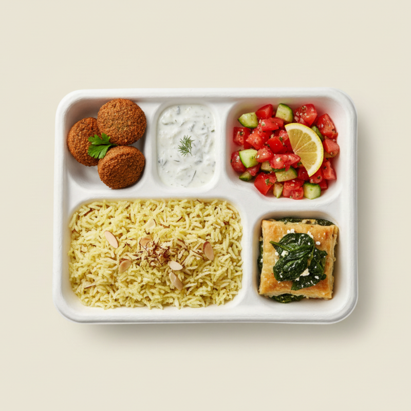 5 Compartment Bagasse Disposable Meal Tray (25 pcs)-4