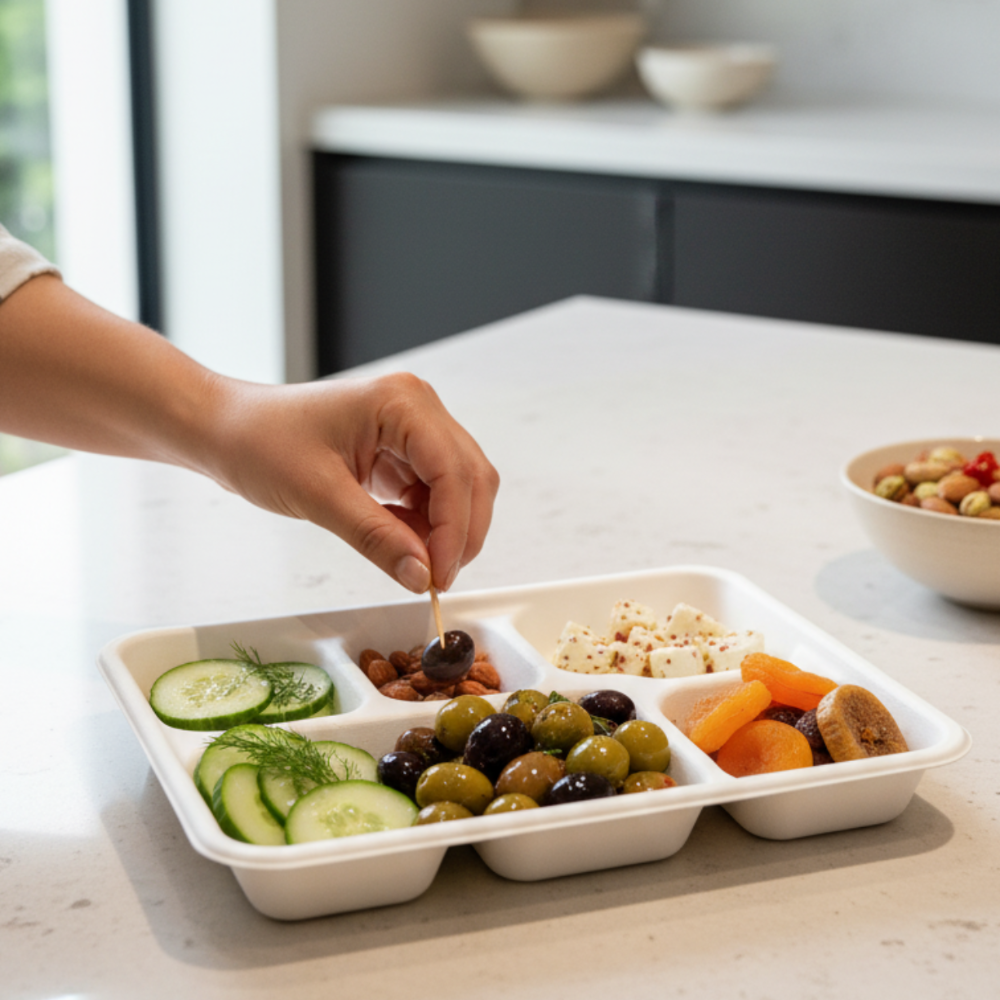 5 Compartment Bagasse Disposable Meal Tray (25 pcs)-2