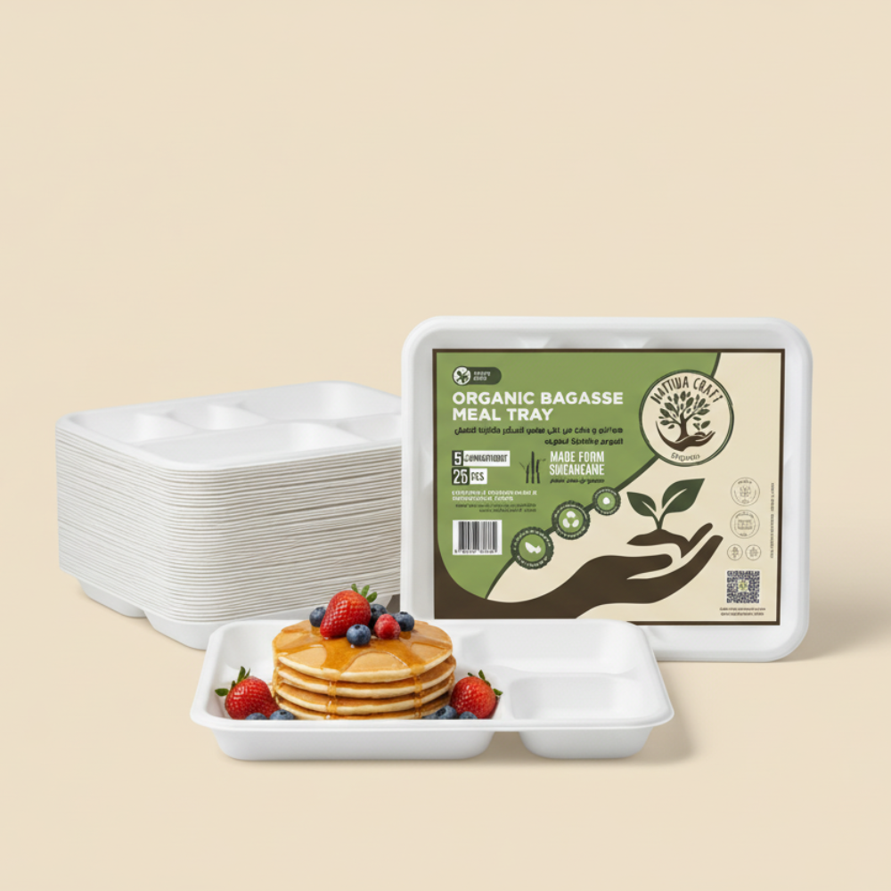 5 Compartment Bagasse Disposable Meal Tray