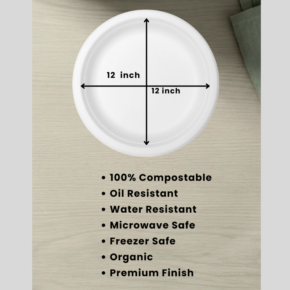 Bagasse Disposable Round Plates - 12 inch (25 pcs)-3